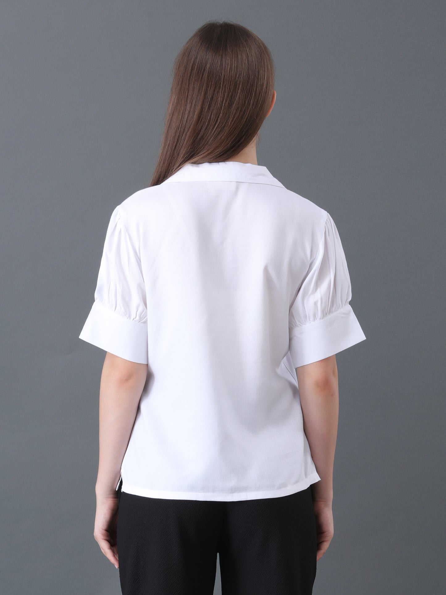 Women's White Button Down Shirt with Short Sleeves