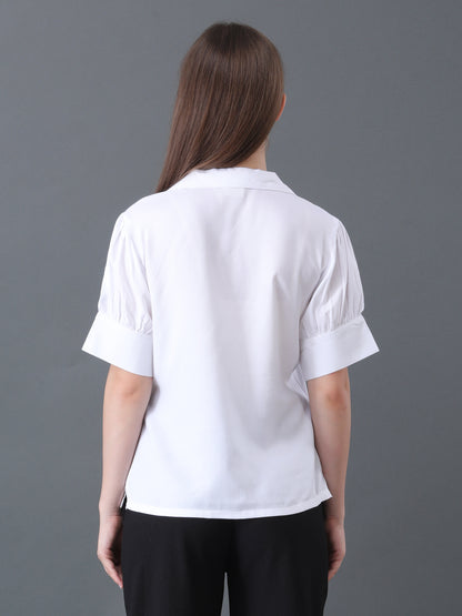 Women's White Button Down Shirt with Short Sleeves
