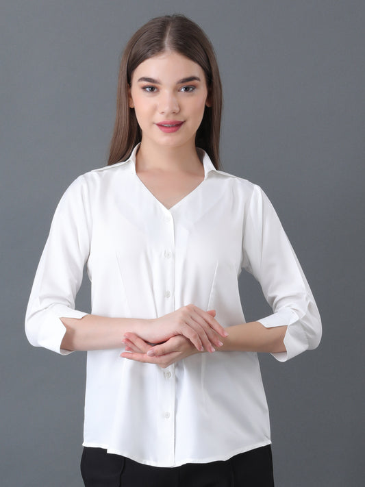 Women's White Button Down Shirt with 3/4 Sleeves