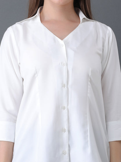 Women's White Button Down Shirt with 3/4 Sleeves