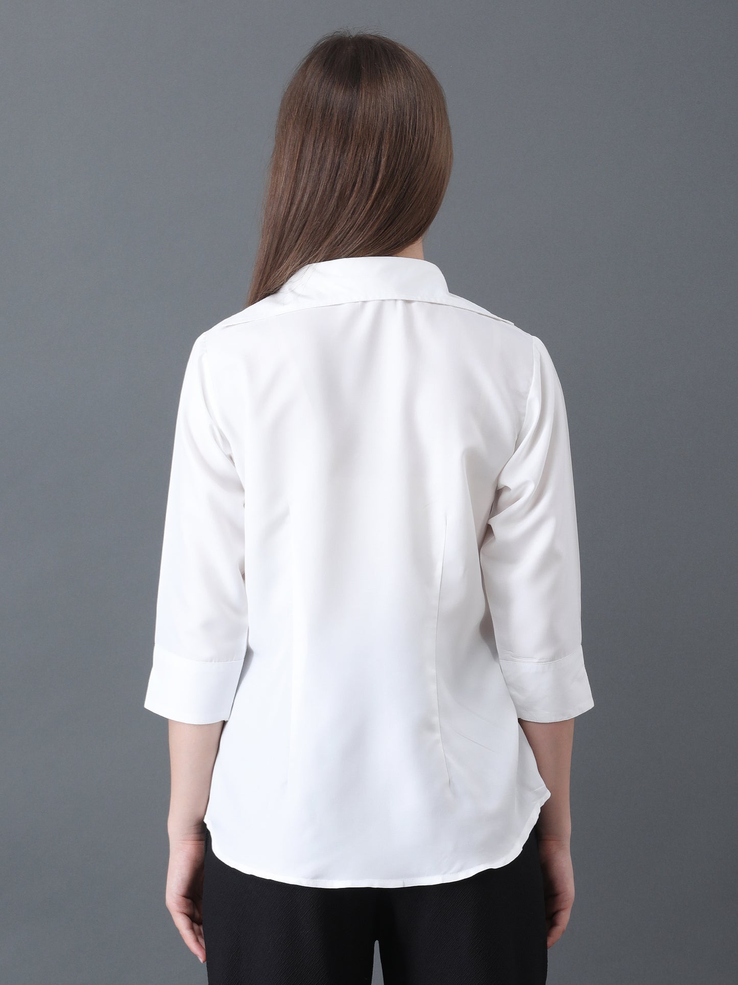 Women's White Button Down Shirt with 3/4 Sleeves