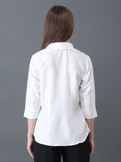 Women's White Button Down Shirt with 3/4 Sleeves