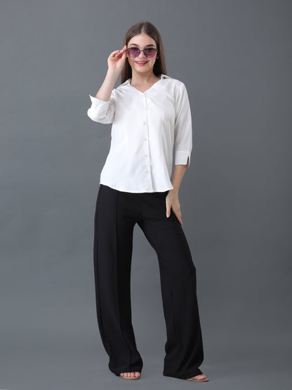 Women's White Button Down Shirt with 3/4 Sleeves