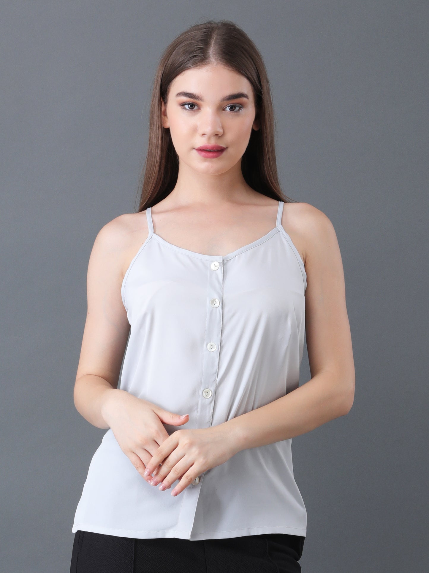 Women's White Sleeveless Button Down Camisole Top