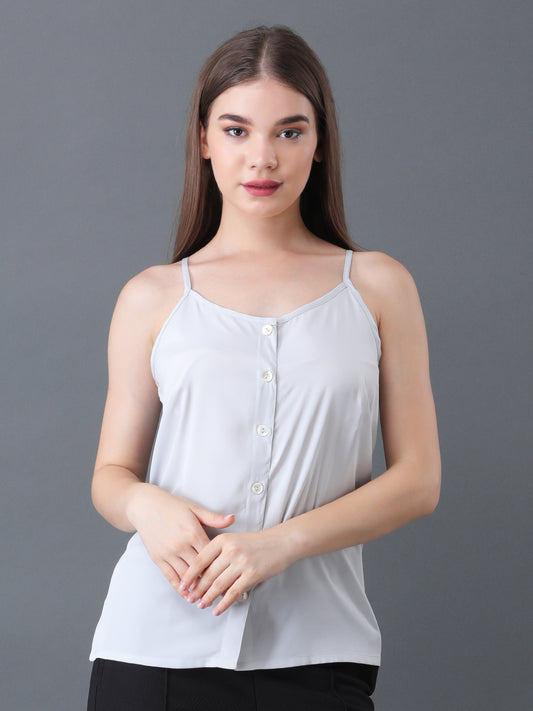 Women's White Sleeveless Button Down Camisole Top