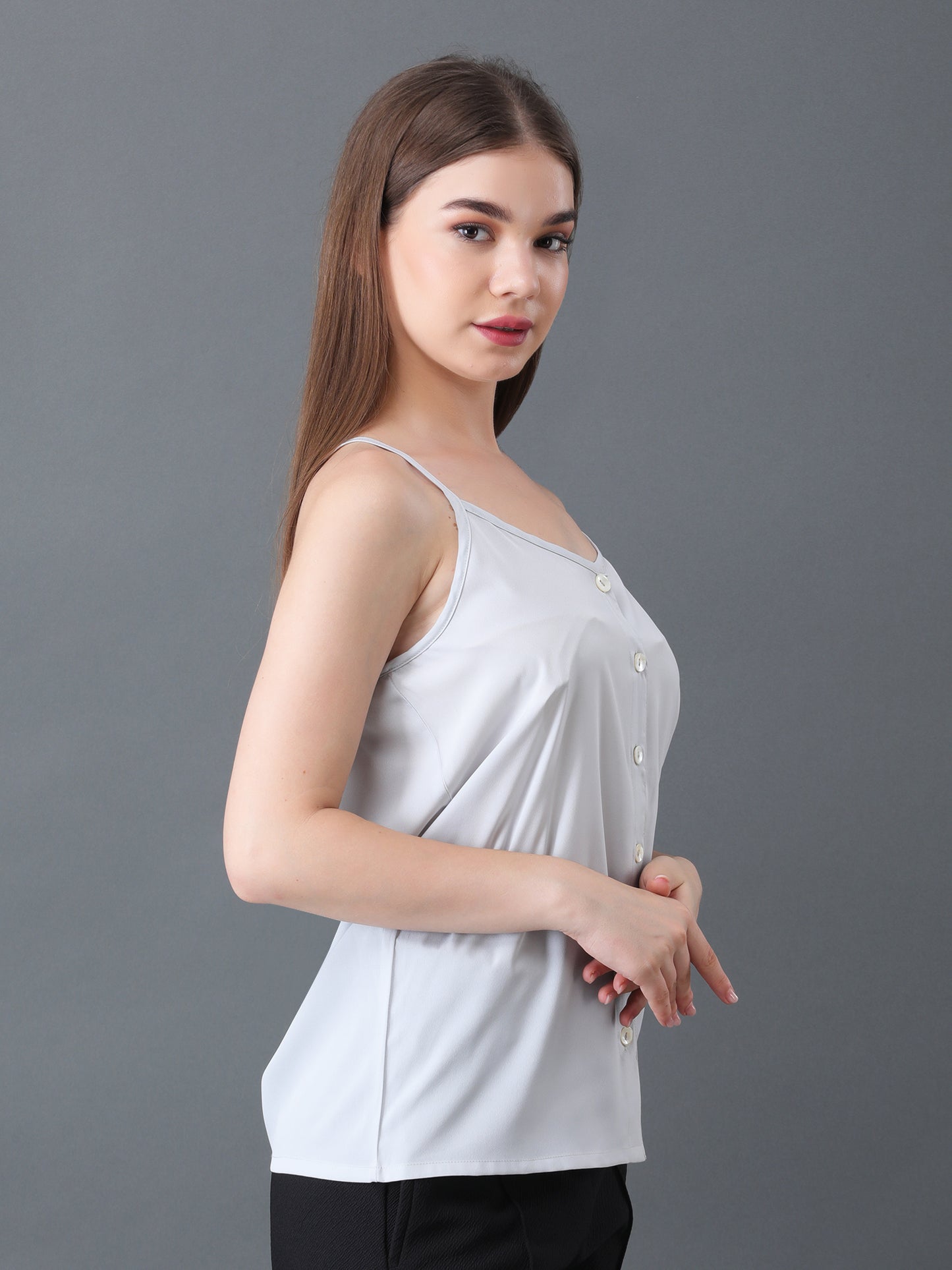 Women's White Sleeveless Button Down Camisole Top
