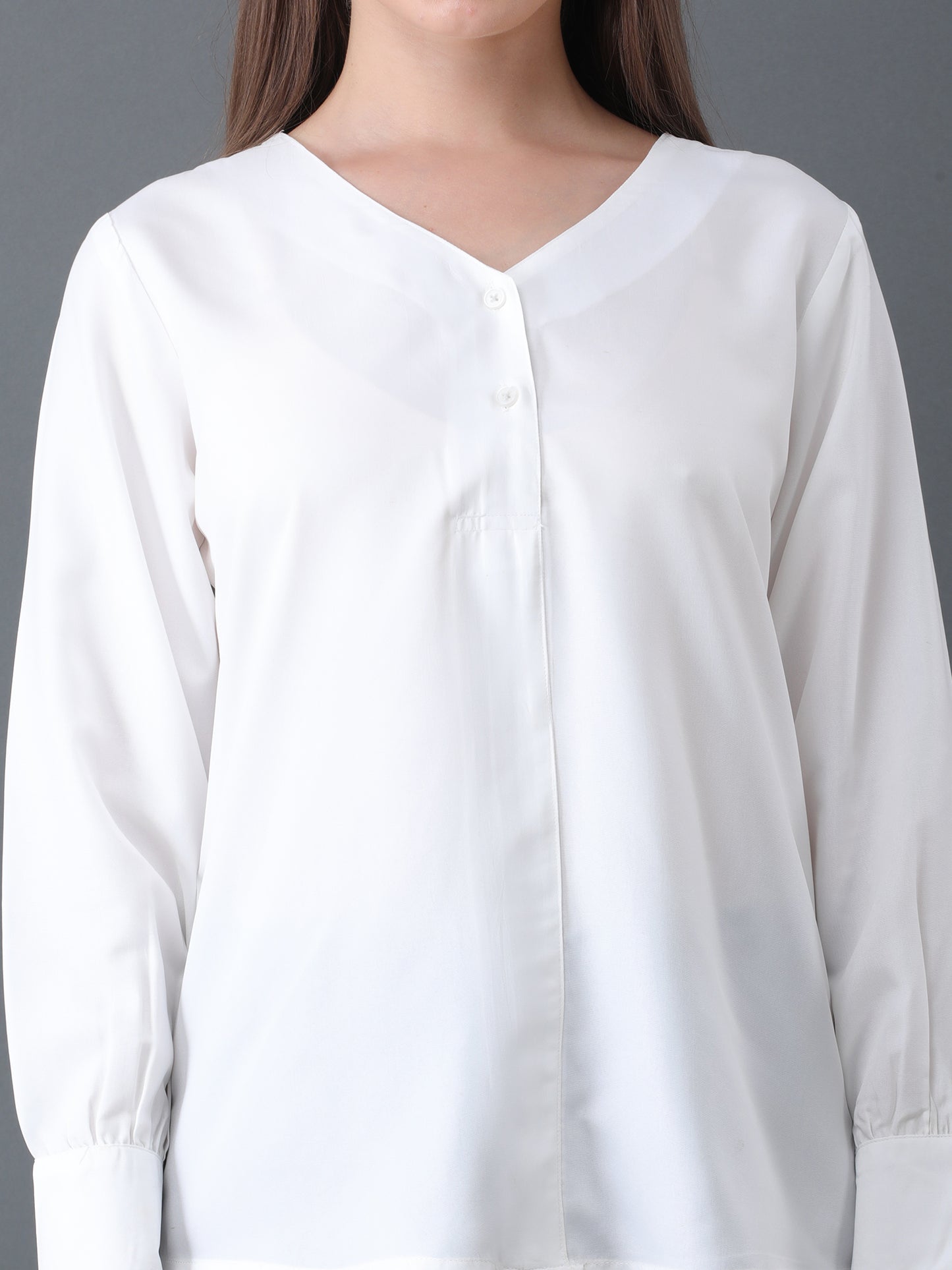 Women's White V-Neck Long Sleeve Shirt
