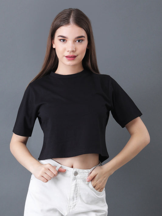 Women's Black Half Sleeve Crop Top