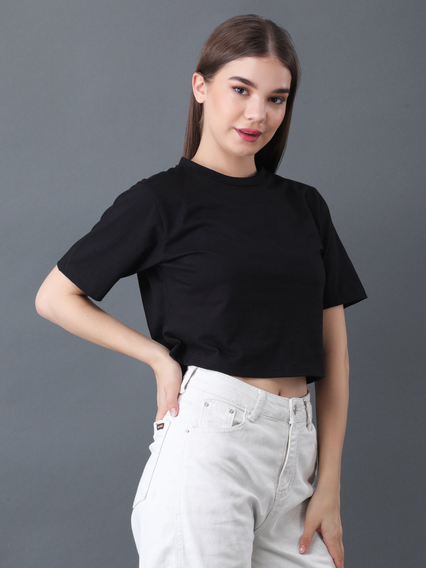 Women's Black Half Sleeve Crop Top