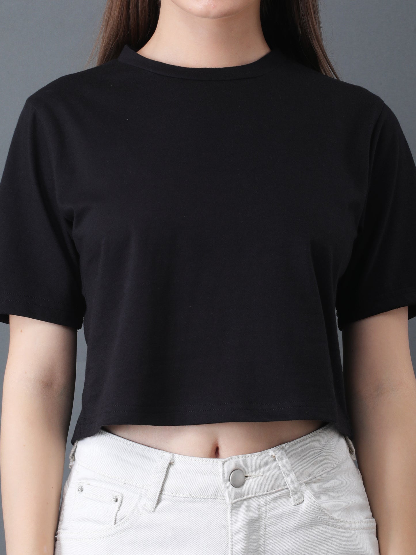 Women's Black Half Sleeve Crop Top