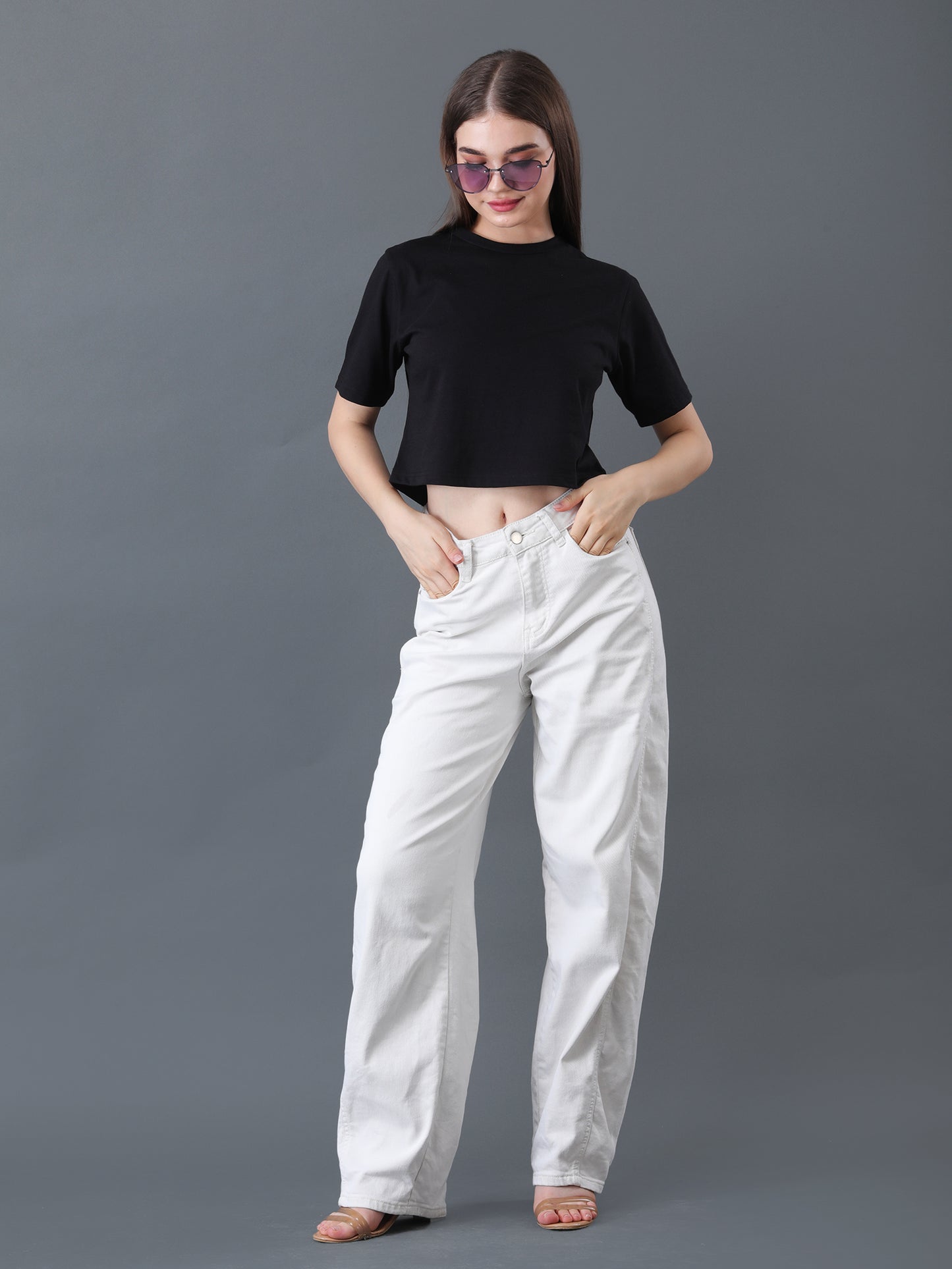 Women's Black Half Sleeve Crop Top