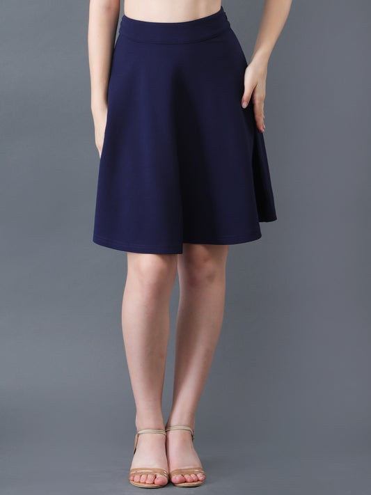 Women's Navy Blue A-Line Knee Length Skirt