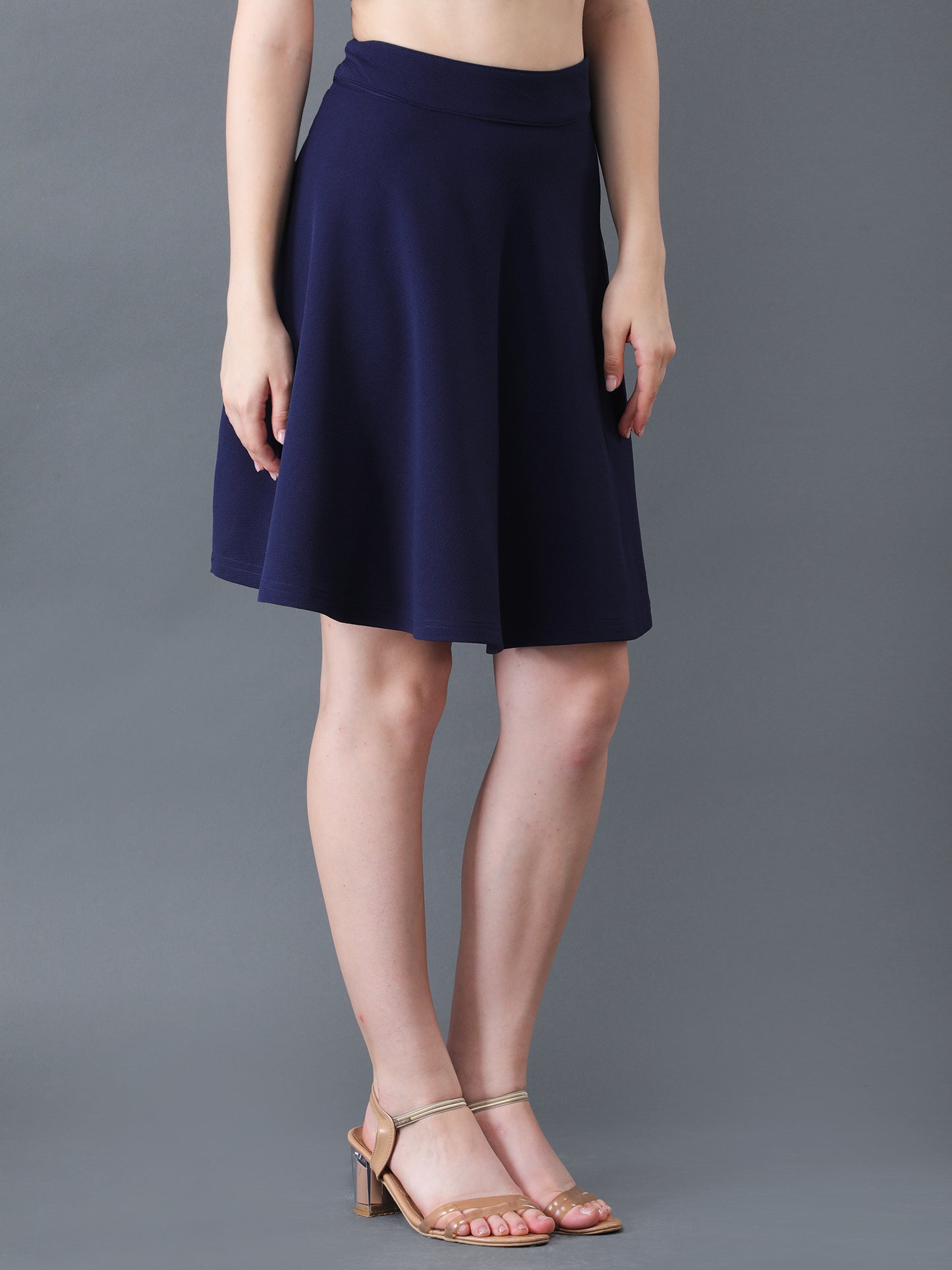 Women's Navy Blue A-Line Knee Length Skirt