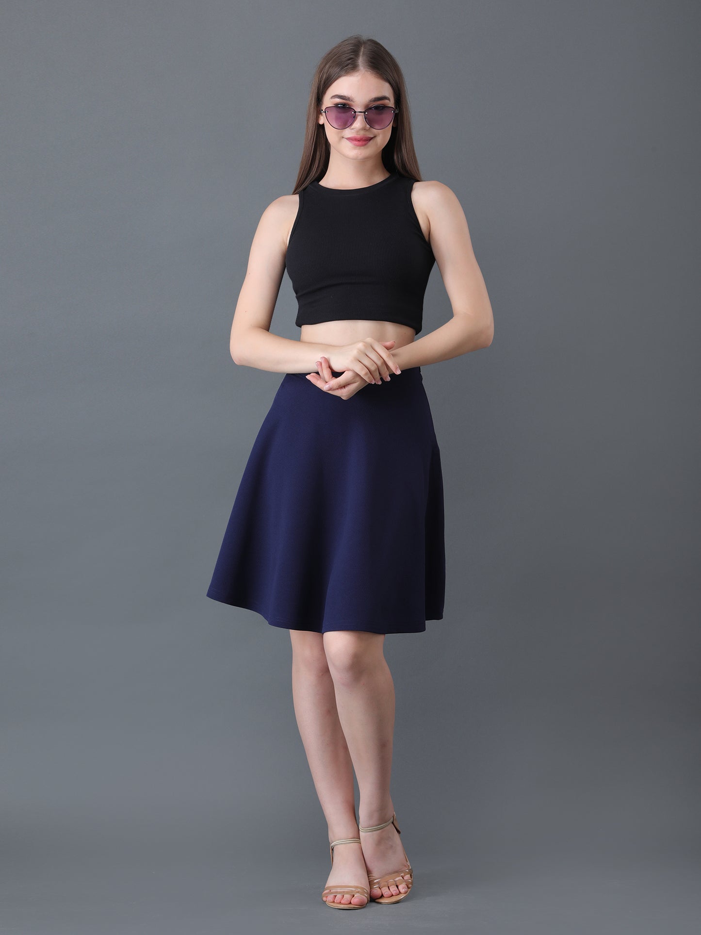 Women's Navy Blue A-Line Knee Length Skirt