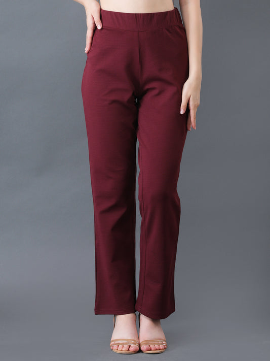 Women's Maroon Straight Fit High Waist Lower