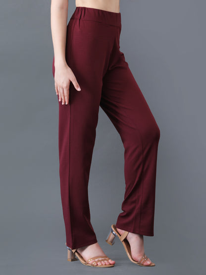 Women's Maroon Straight Fit High Waist Lower
