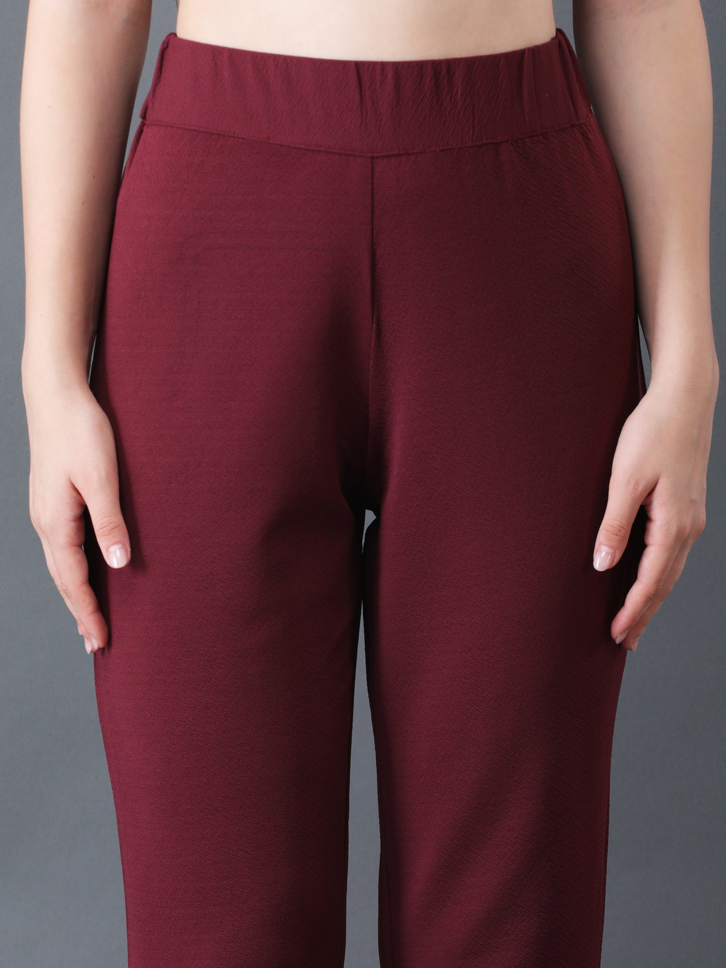 Women's Maroon Straight Fit High Waist Lower