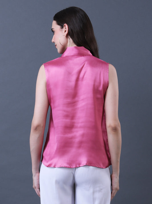 Women's Pink Front Knot Tie Top