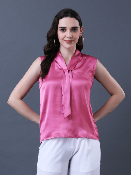 Women's Pink Front Knot Tie Top
