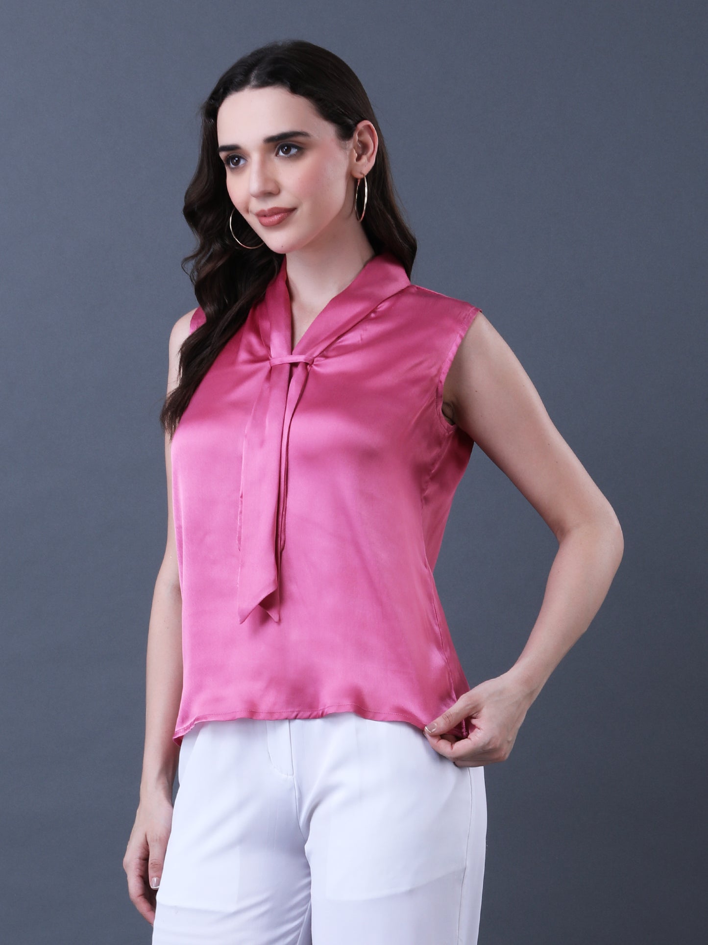 Women's Pink Front Knot Tie Top