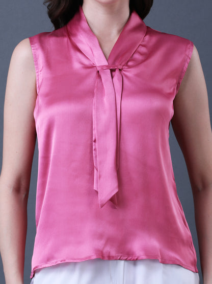 Women's Pink Front Knot Tie Top