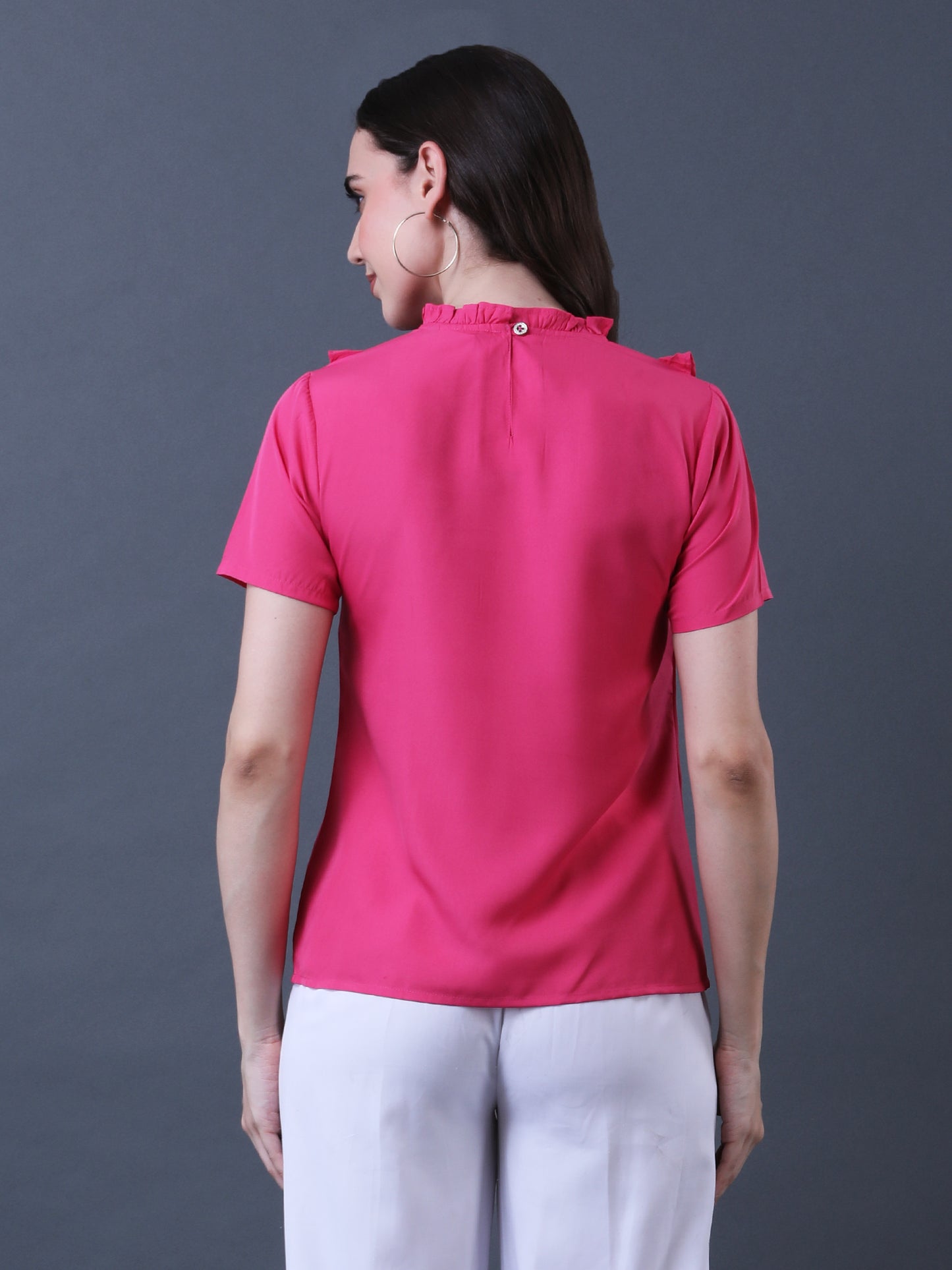 Women's Pink Ruffled Short Sleeve Top