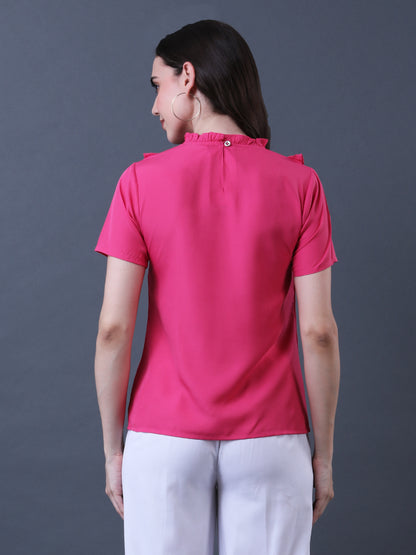 Women's Pink Ruffled Short Sleeve Top