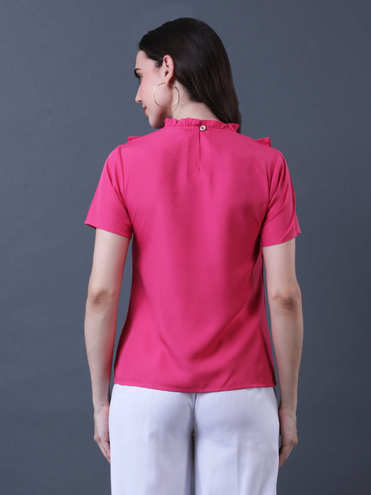Women's Pink Ruffled Short Sleeve Top