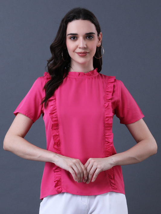 Women's Pink Ruffled Short Sleeve Top