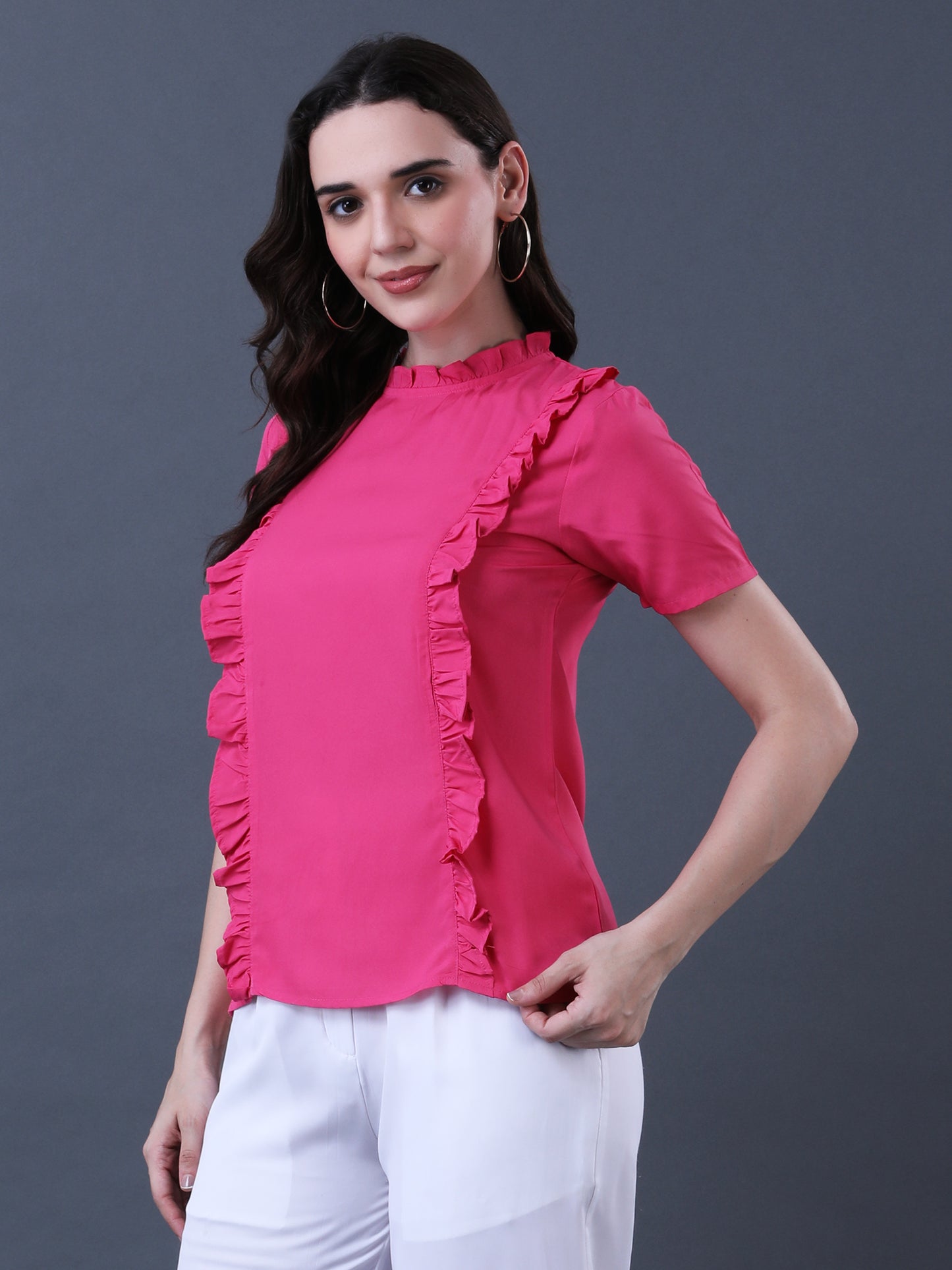 Women's Pink Ruffled Short Sleeve Top