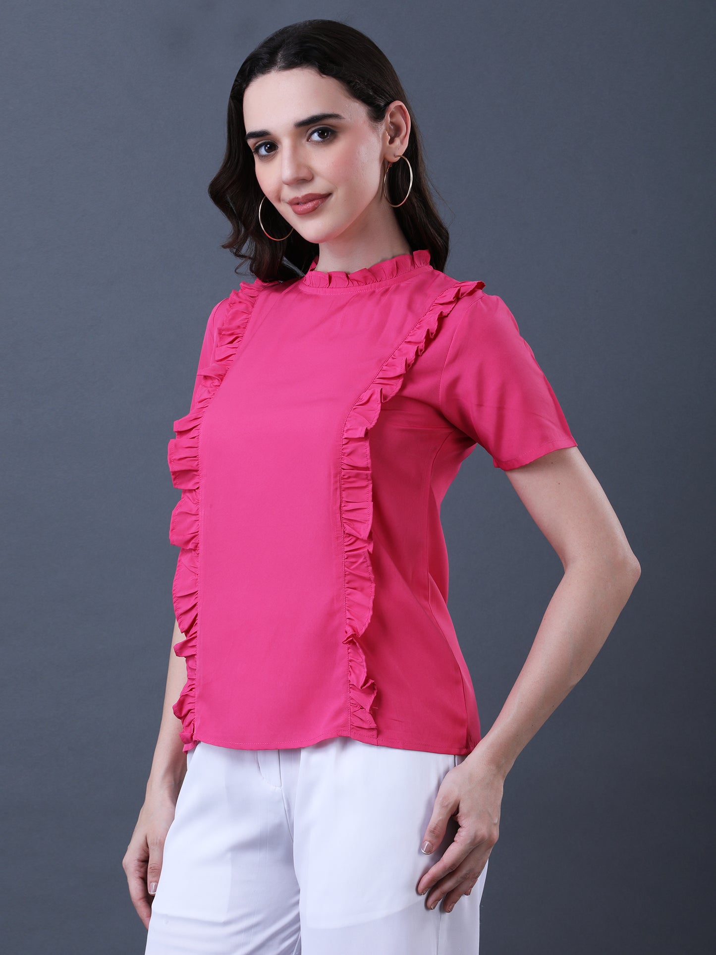 Women's Pink Ruffled Short Sleeve Top