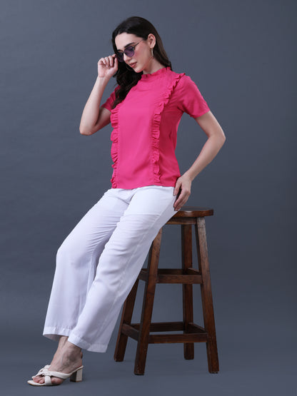 Women's Pink Ruffled Short Sleeve Top
