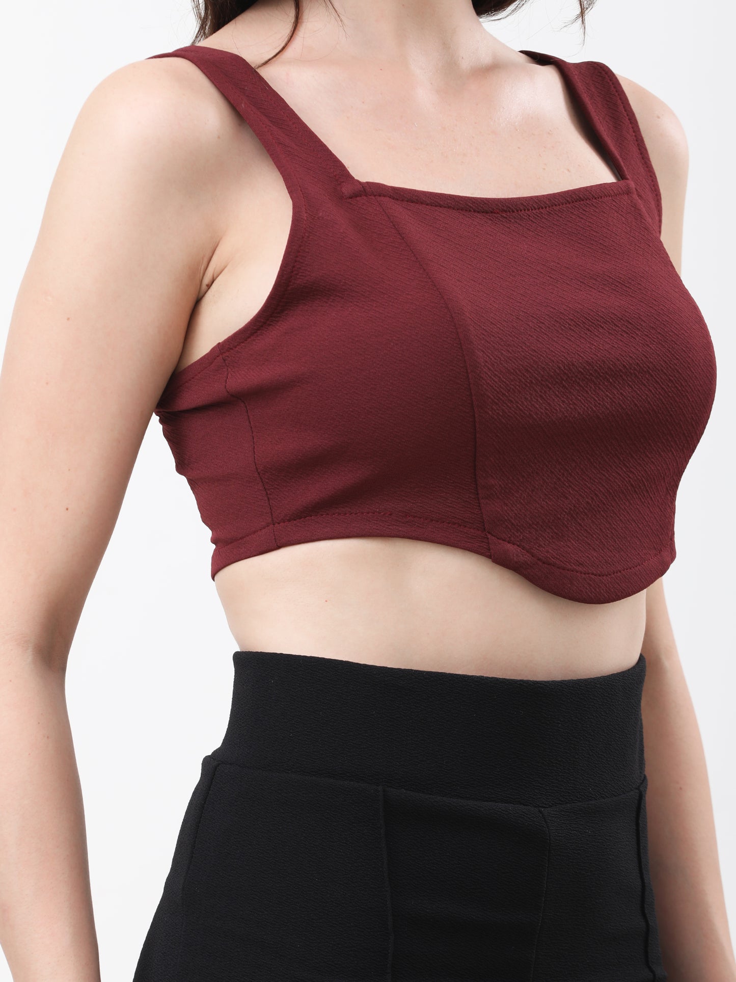 Women's Maroon Scoop Neck Sleeveless Crop Top