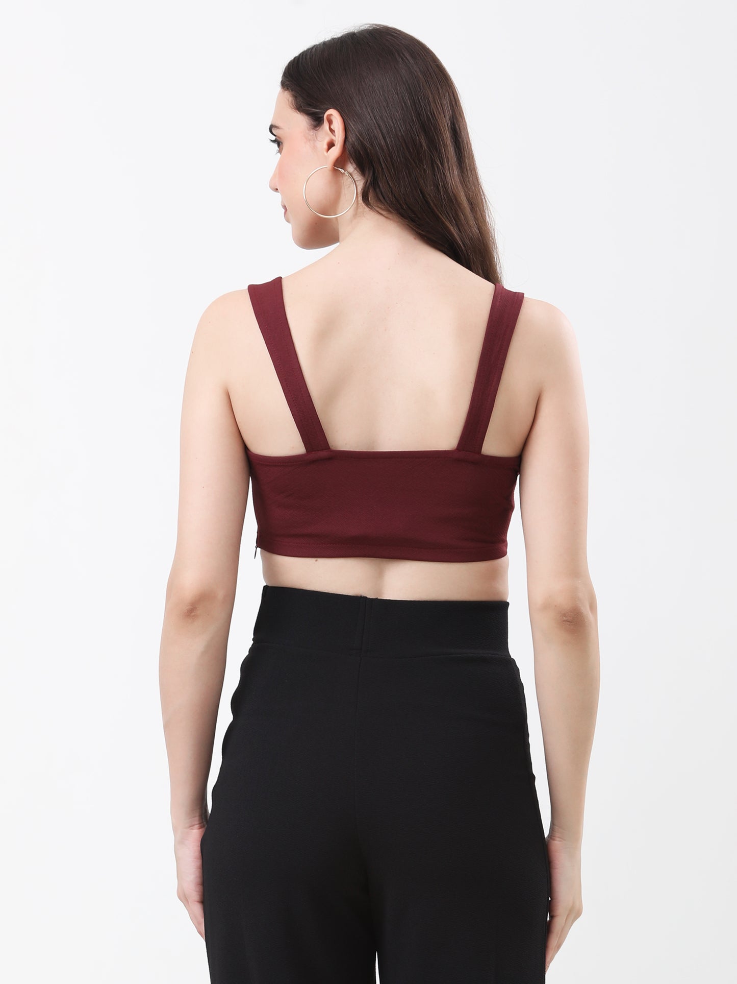 Women's Maroon Scoop Neck Sleeveless Crop Top