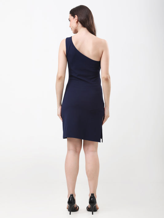 Women's Navy Blue One Shoulder Bodycon Dress