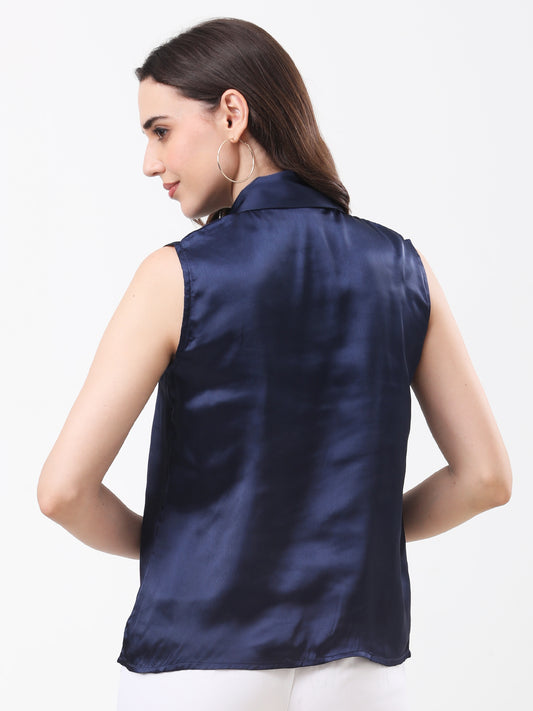 Women's Navy Blue Front Knot Top