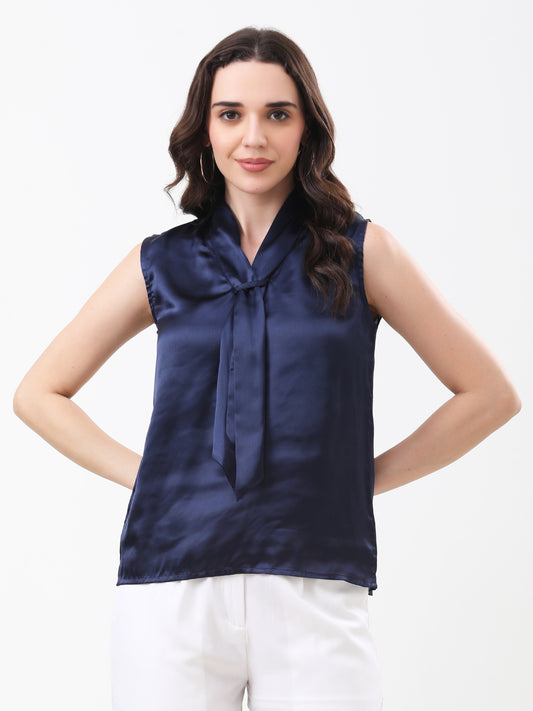 Women's Navy Blue Front Knot Top