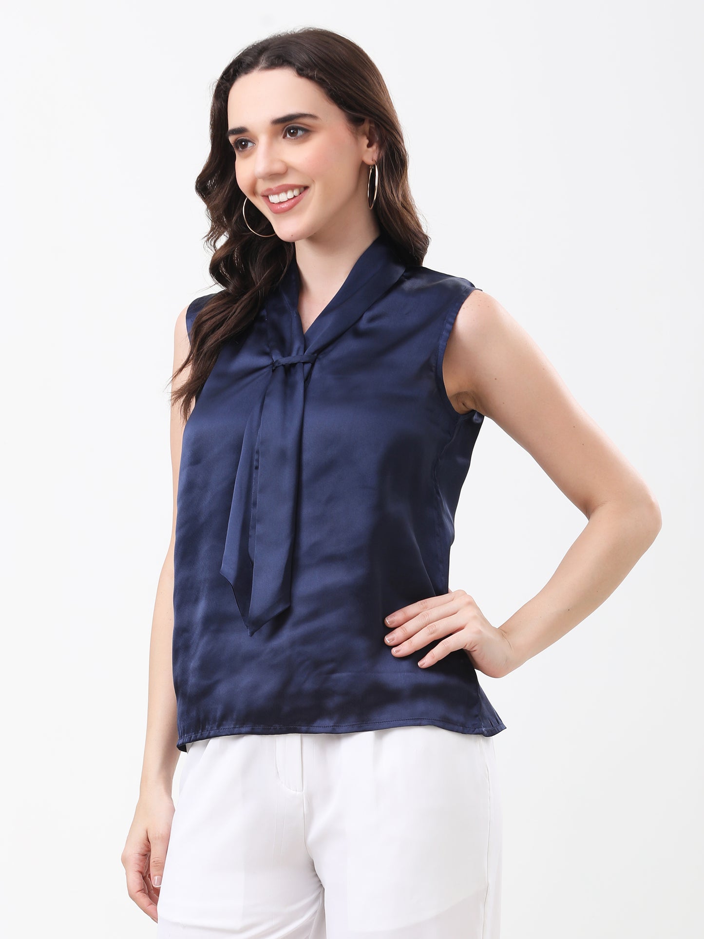 Women's Navy Blue Front Knot Top