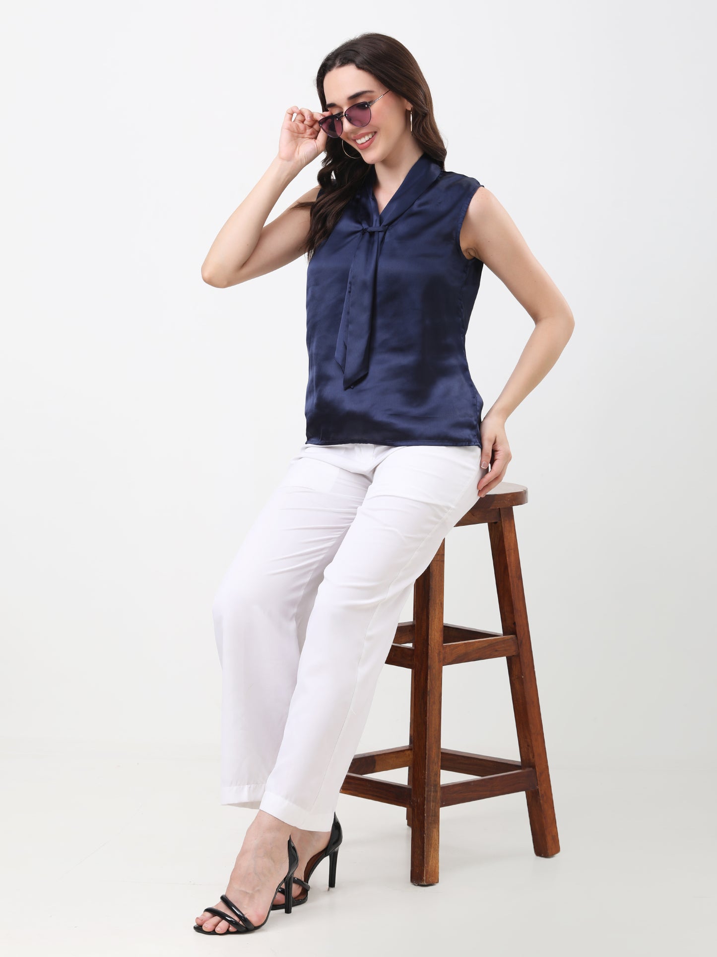 Women's Navy Blue Front Knot Top