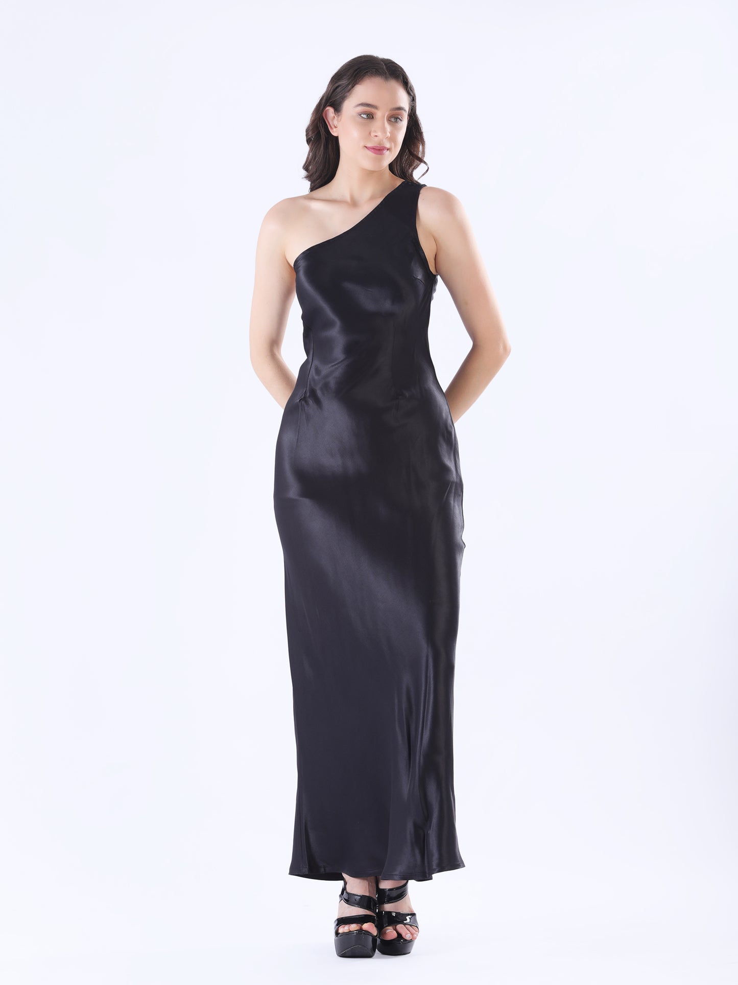 One Shoulder Satin Long Dress