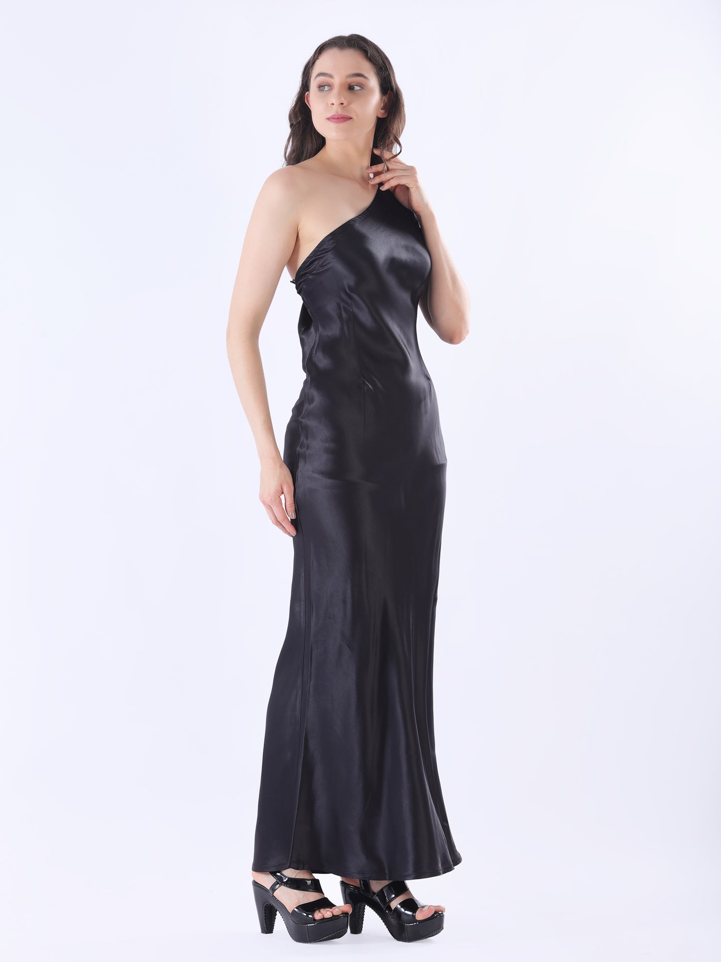 One Shoulder Satin Long Dress