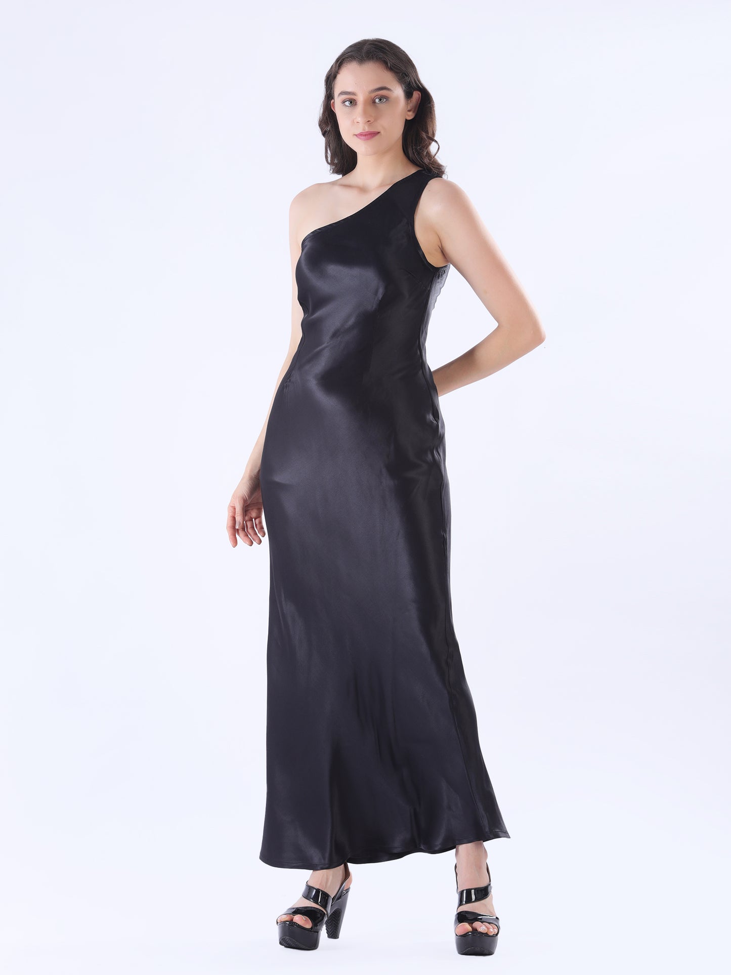 One Shoulder Satin Long Dress