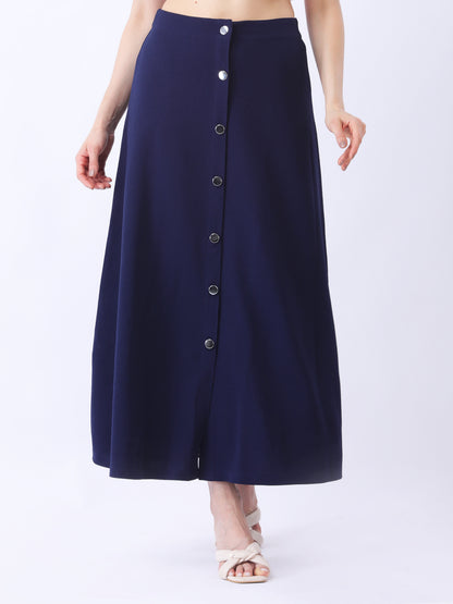 A-Line Navy Blue Skirt with Button Down Front