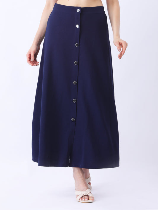 A-Line Navy Blue Skirt with Button Down Front