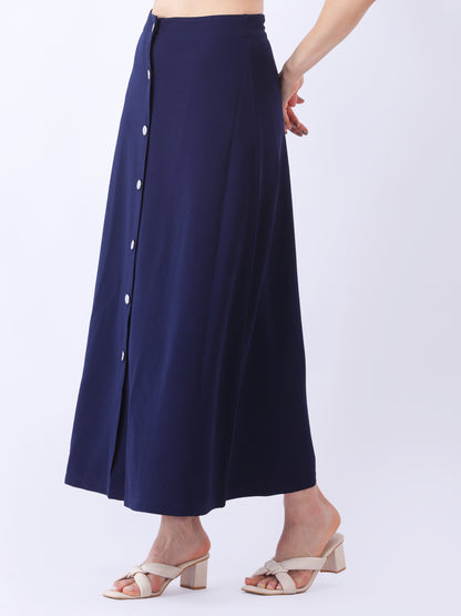 A-Line Navy Blue Skirt with Button Down Front