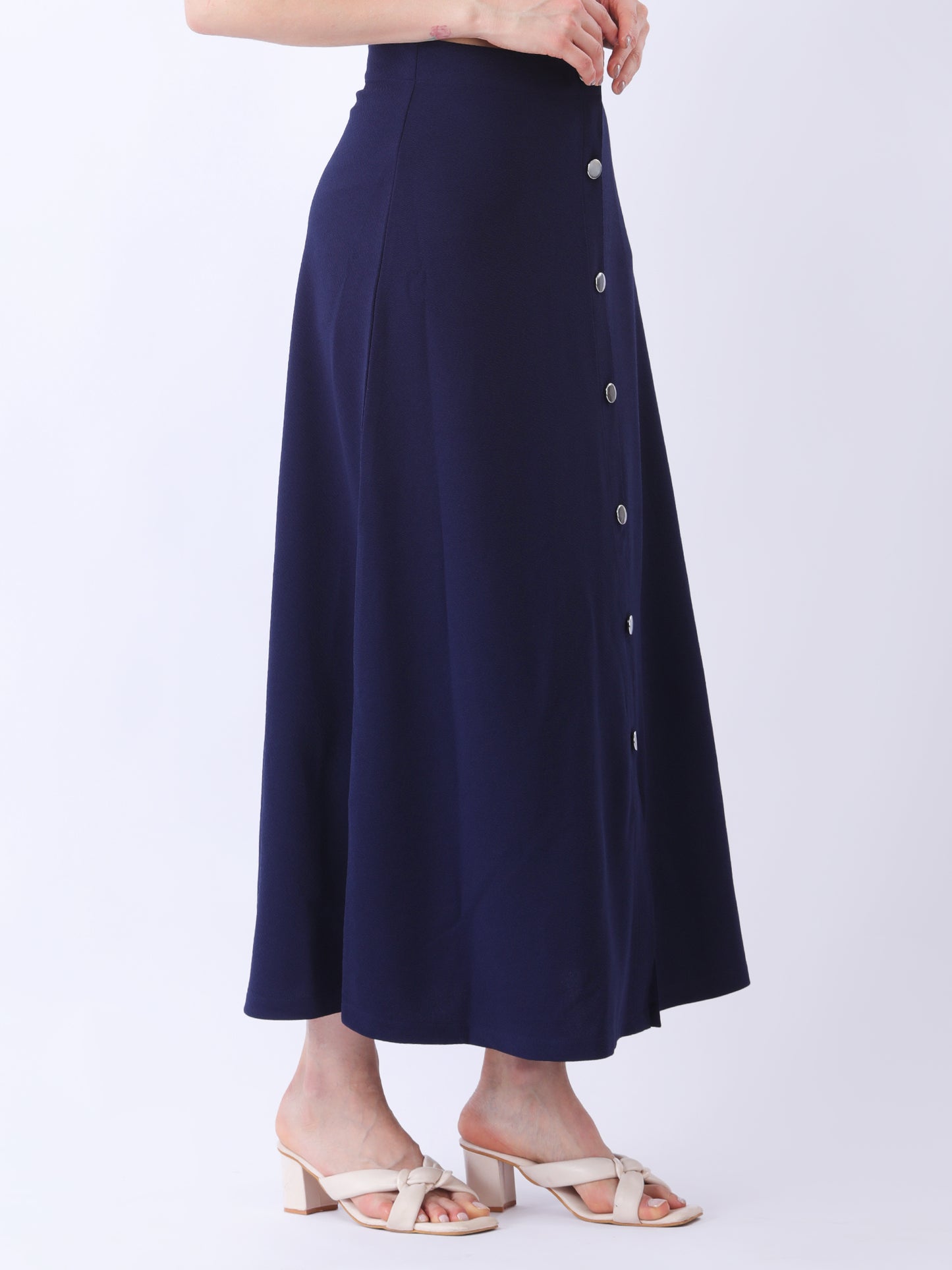 A-Line Navy Blue Skirt with Button Down Front