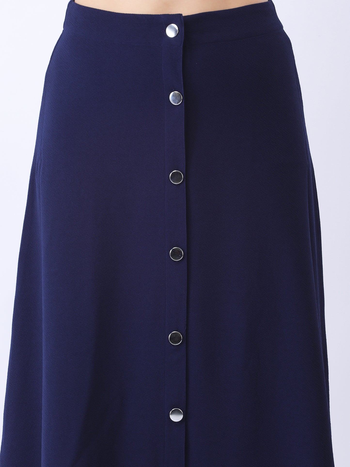 A-Line Navy Blue Skirt with Button Down Front