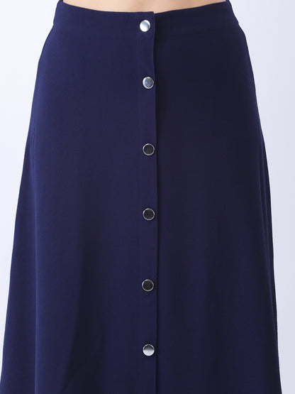 A-Line Navy Blue Skirt with Button Down Front