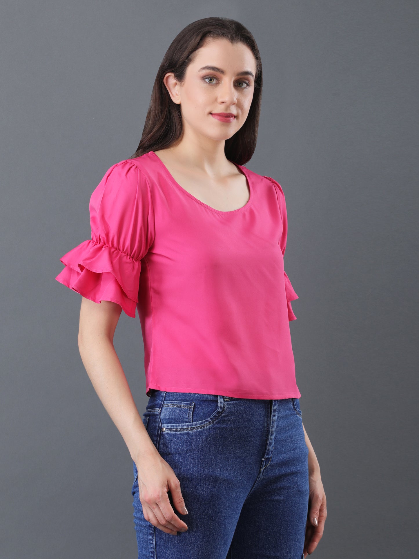 Bright Pink Ruffle Sleeve Top