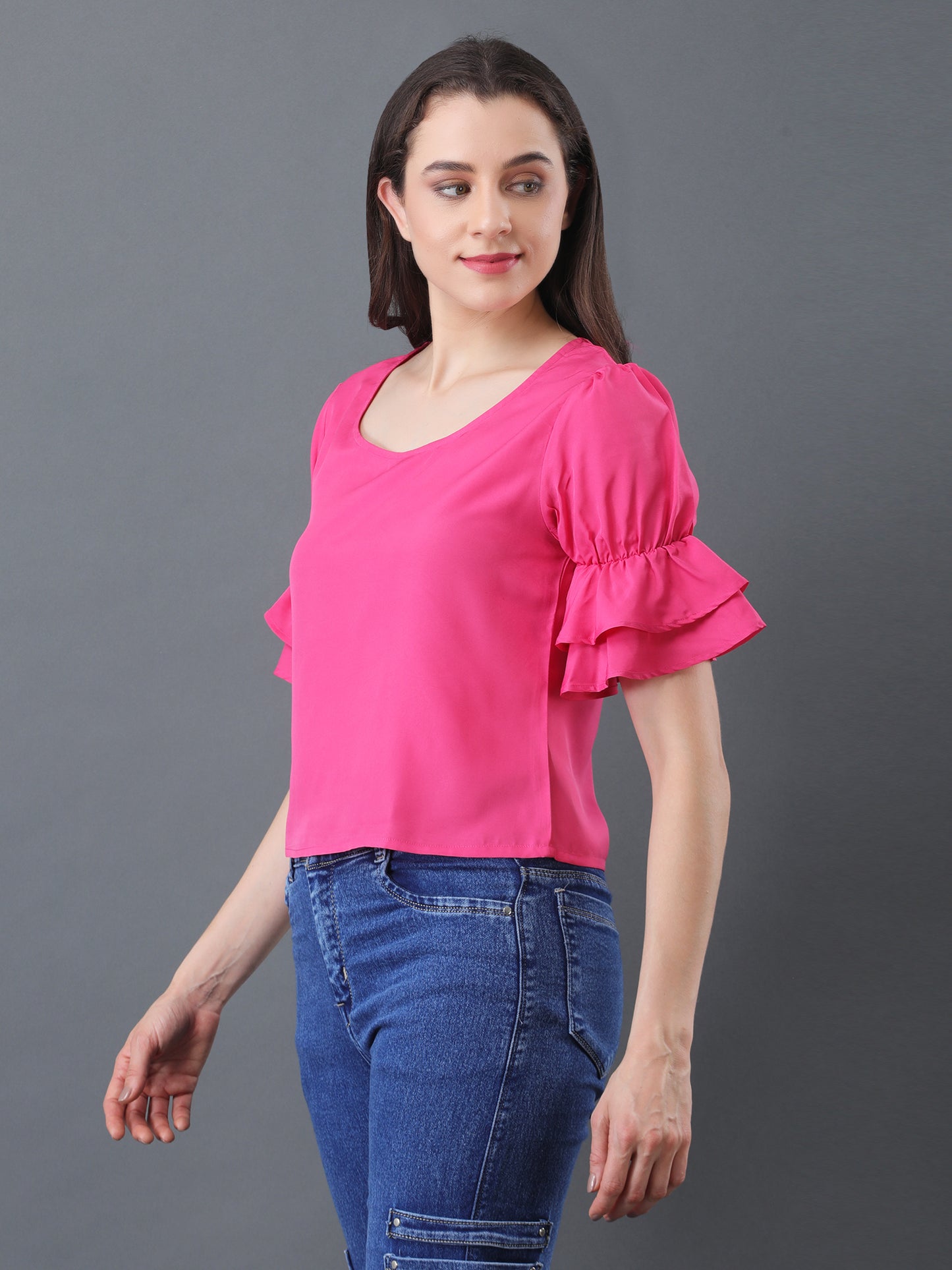 Bright Pink Ruffle Sleeve Top